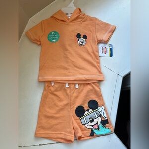 Disney Orange Mickey Mouse Hoodie and Shorts Set